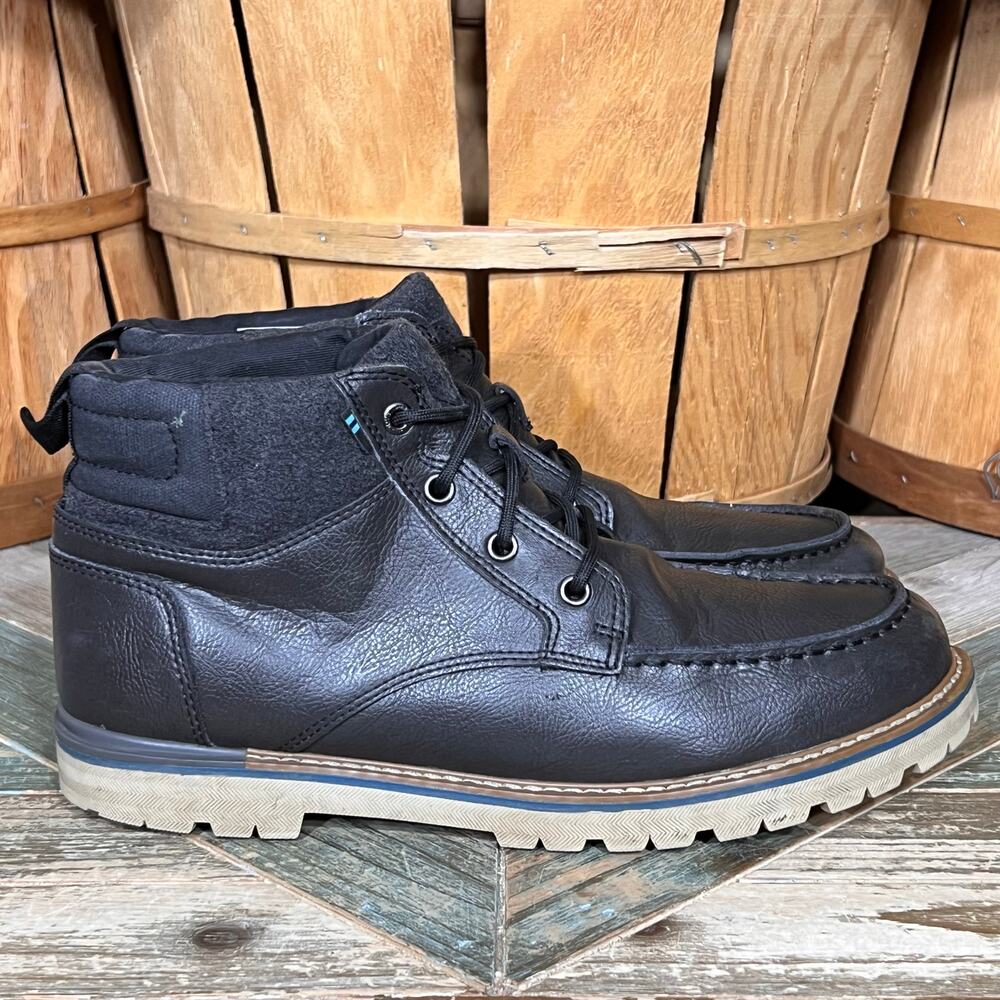 Toms Hawthorne Gray Leather Black Waterproof Lace-Up Moc Chukka Boots Mens 10.5